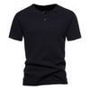 Importé - T-Shirt Homme A col Henley Tendance Manches Courtes 100% Coton