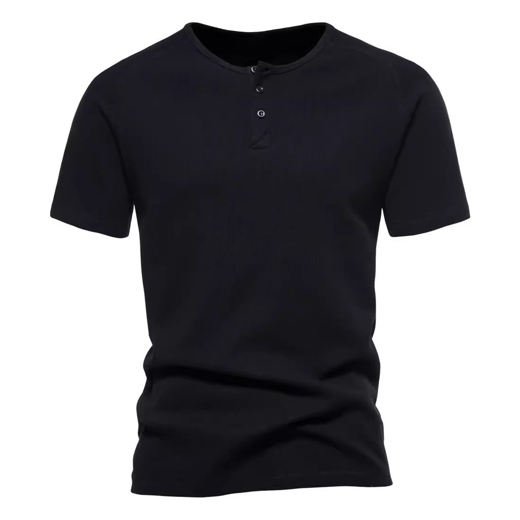 Importé - T-Shirt Homme A col Henley Tendance Manches Courtes 100% Coton