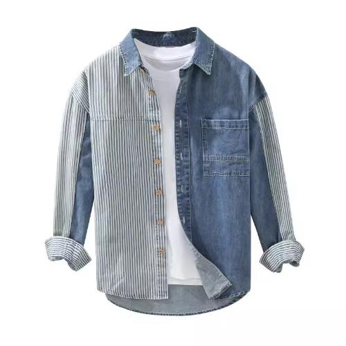 Importé - Chemise Homme Denim À Rayures Manches Longues
