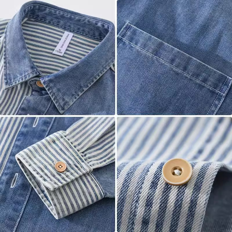 Importé - Chemise Homme Denim À Rayures Manches Longues