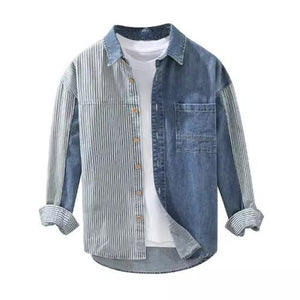 Importé - Chemise Homme Denim À Rayures Manches Longues
