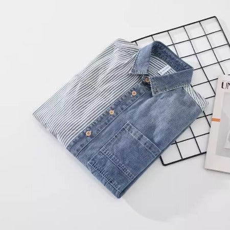 Importé - Chemise Homme Denim À Rayures Manches Longues