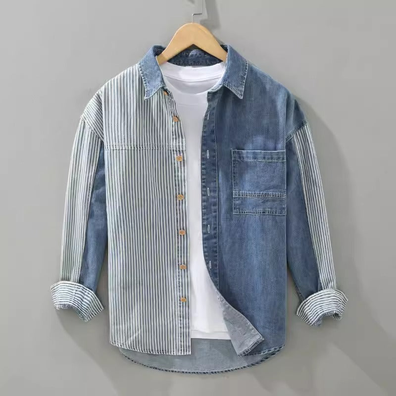 Importé - Chemise Homme Denim À Rayures Manches Longues