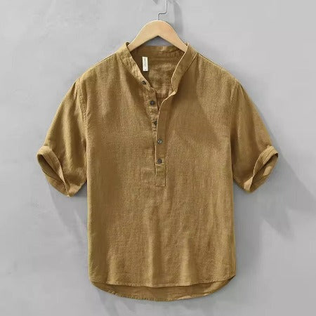 Importé - Chemise Homme Décontracté Col Mao A Manches Courtes En Lin