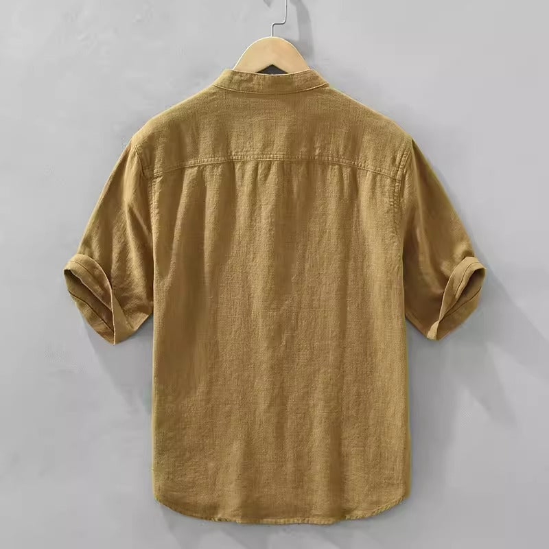 Importé - Chemise Homme Décontracté Col Mao A Manches Courtes En Lin