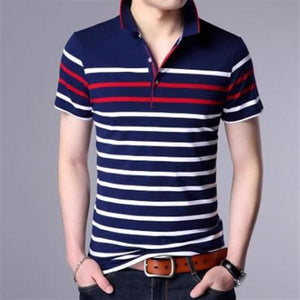 Importé - Polo T-Shirt Rayé Homme décontracté Manches Courtes En Pur Coton