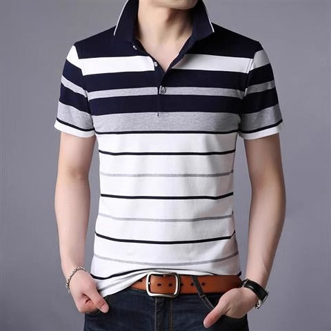 Importé - Polo T-Shirt Rayé Homme décontracté Manches Courtes En Pur Coton