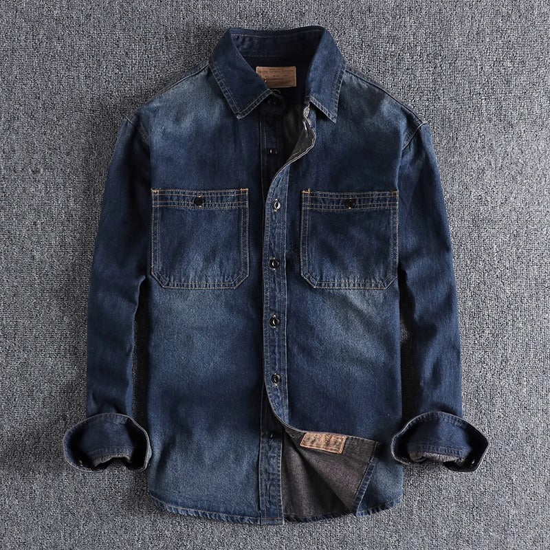 Importé - Chemise Jean Coton Homme Rétro Manches Longues