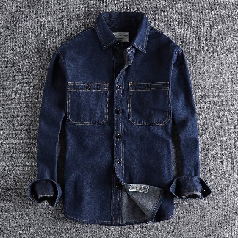 Importé - Chemise Jean Coton Homme Rétro Manches Longues