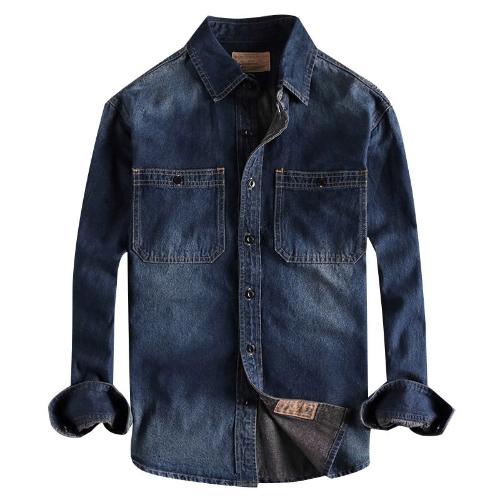 Importé - Chemise Jean Coton Homme Rétro Manches Longues