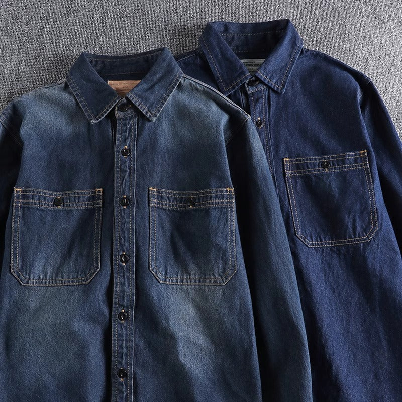 Importé - Chemise Jean Coton Homme Rétro Manches Longues