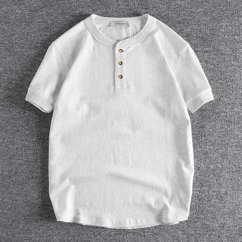 Importé -  T-Shirt Coton Homme Col Henry Manches Courtes
