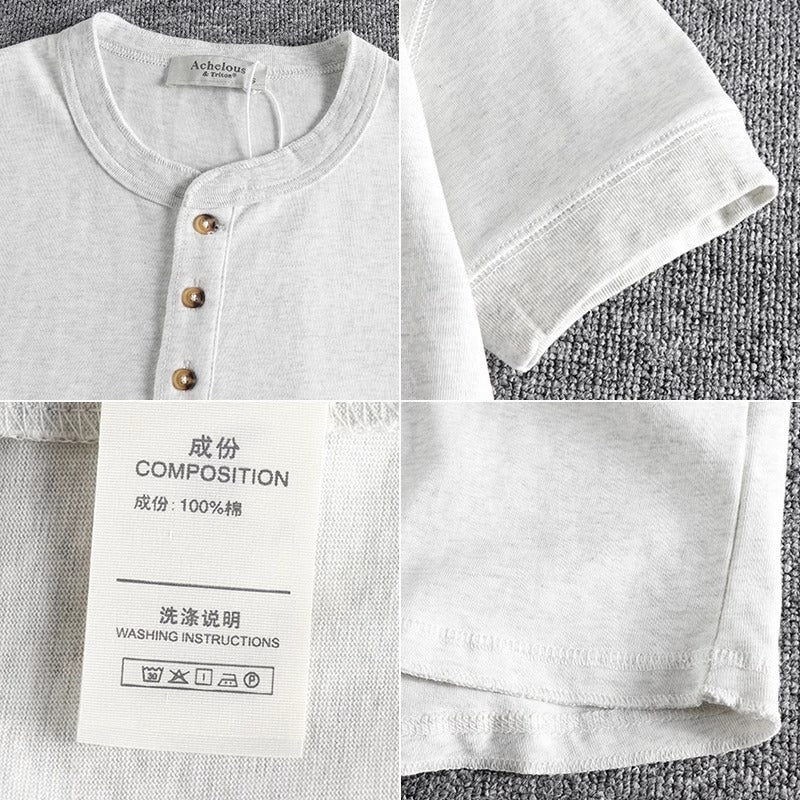 Importé -  T-Shirt Coton Homme Col Henry Manches Courtes