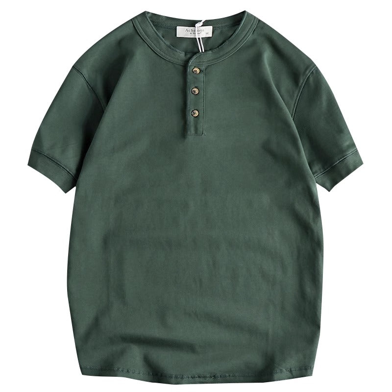 Importé -  T-Shirt Coton Homme Col Henry Manches Courtes