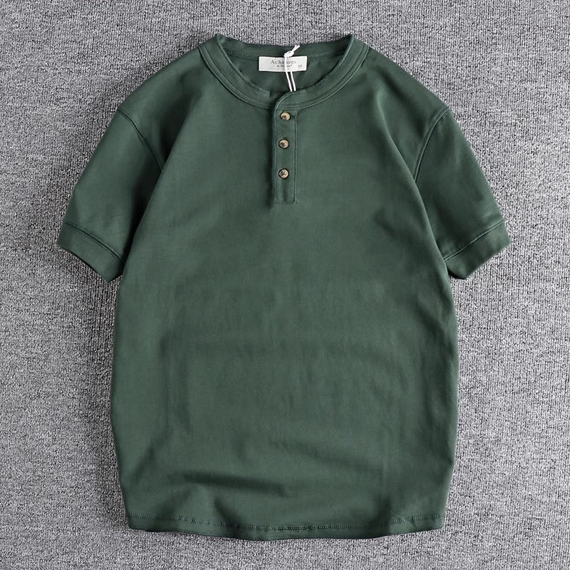 Importé -  T-Shirt Coton Homme Col Henry Manches Courtes