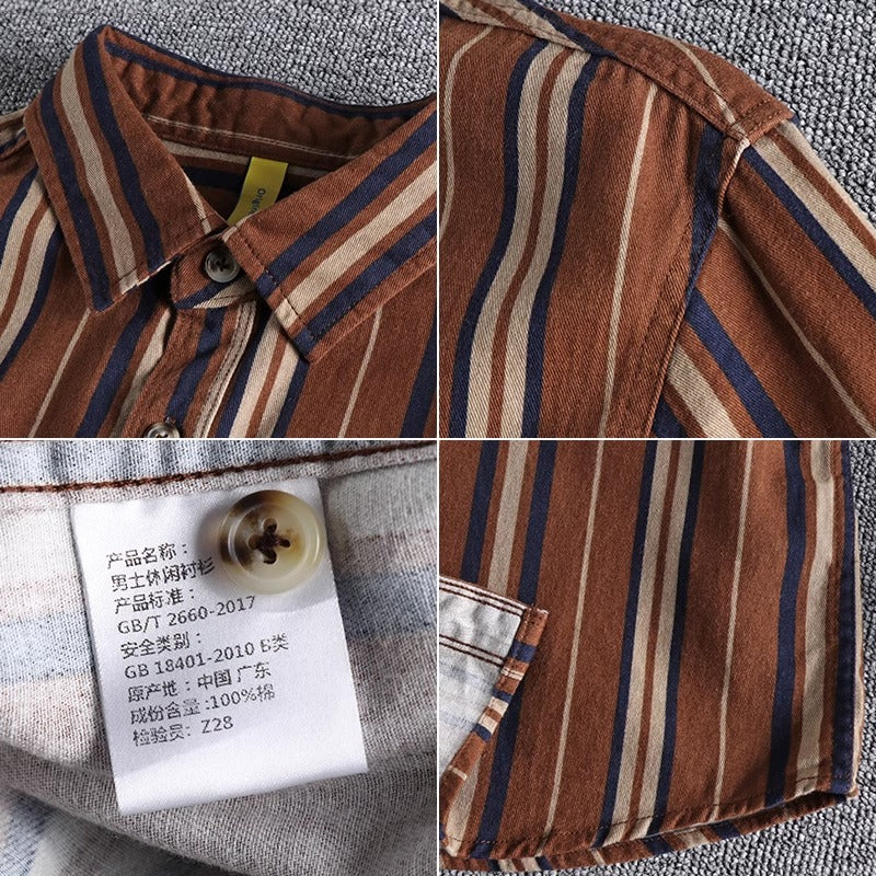 Importé - Chemise Coton Rayures Homme Manches Longues