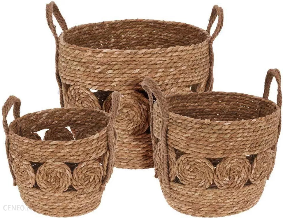 PANIER EN PAILLE TRESSE-SET DE 3PCS-ANSES EN CORDES