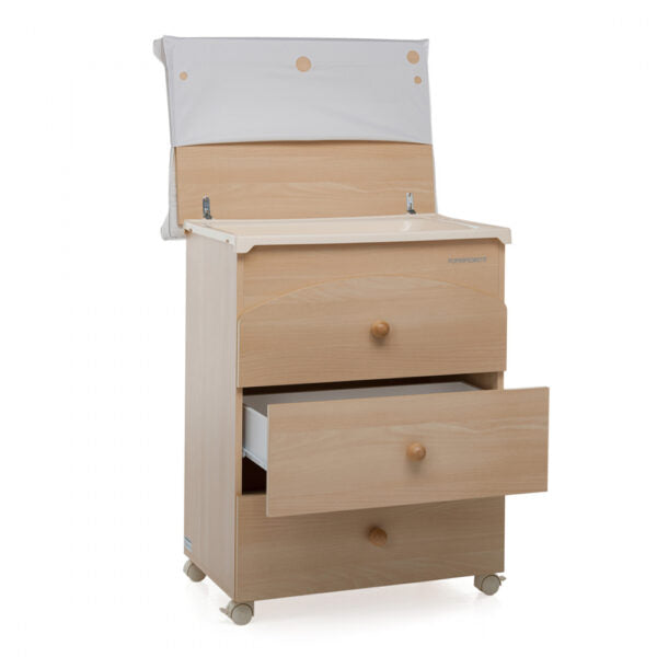 Meuble a Langer en Bois 3 Tiroirs Nanamia Naturel Matelas Rayure Marron