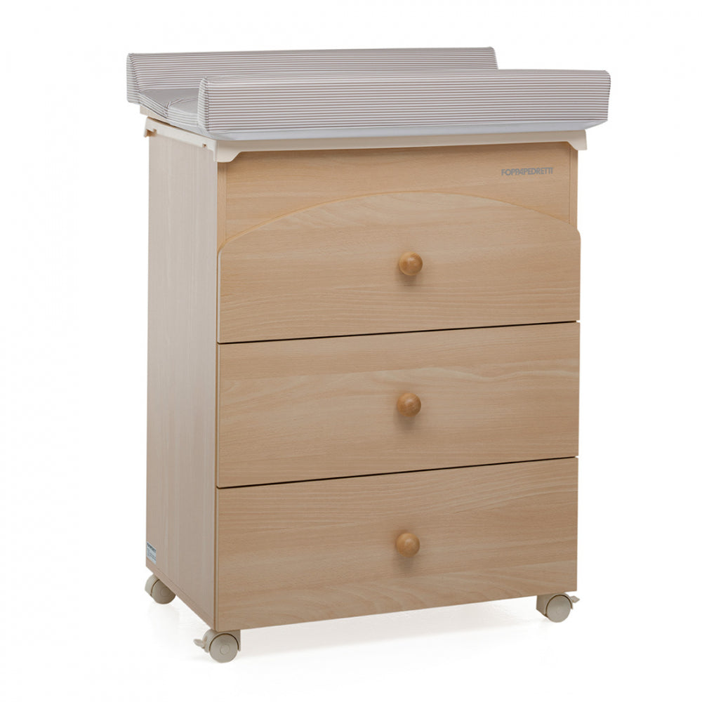 Meuble a Langer en Bois 3 Tiroirs Nanamia Naturel Matelas Rayure Marron