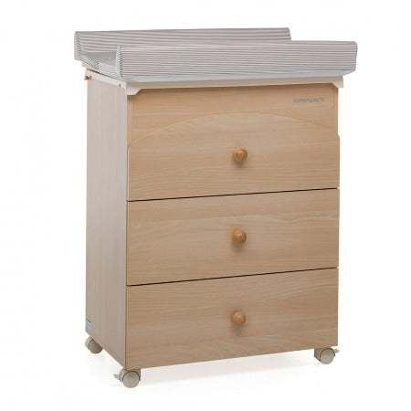 Meuble a Langer en Bois 3 Tiroirs Nanamia Naturel Matelas Rayure Marron