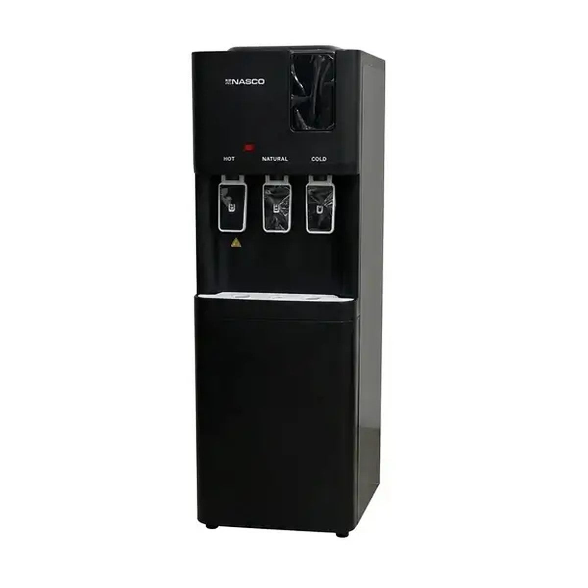 DISTRIBUTEUR D’EAU PLUS ARMOIRE DE RANGEMENT COMBINÉ NASCO - 3 ROBINETS - REFROIDISSEMENT PAR COMPRESSEUR - ÉCONOMIQUE - NOIR - KNAS-WD302BL-3V