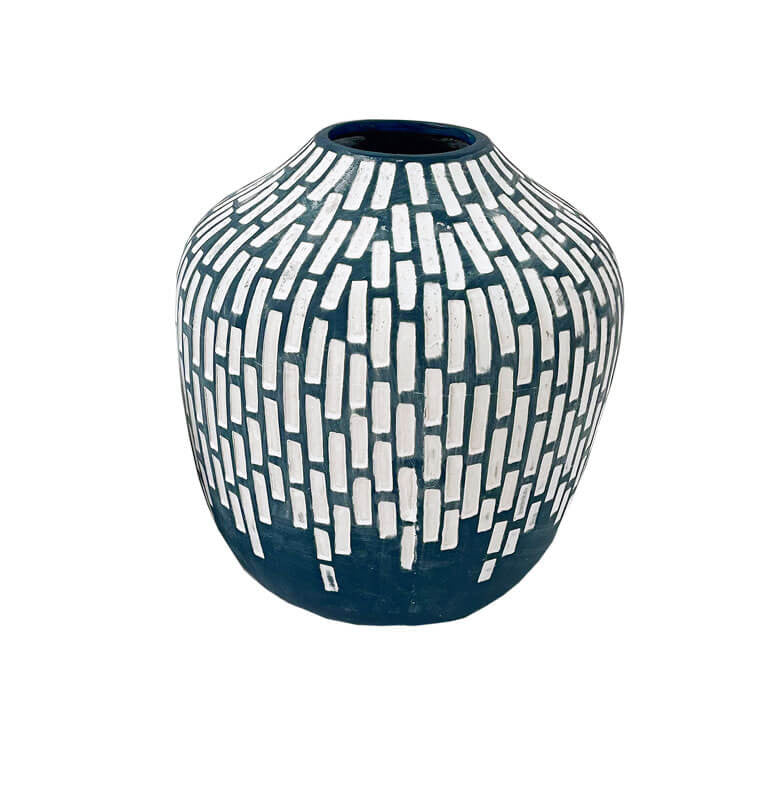 Vase-18x18x10cm-Noir Motif Brique-Blanc