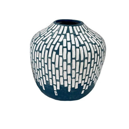 Vase-18x18x10cm-Noir Motif Brique-Blanc