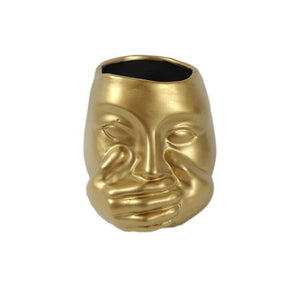 Vase Visage et Main Dore-18x25x18cm