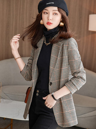 Importé - Blazer Slim Femme Décontractée à Carreaux