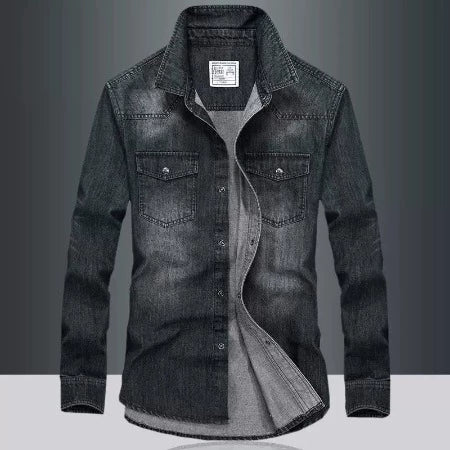 Importé - Chemise Jean Délavé Homme Rétro Manches Longues