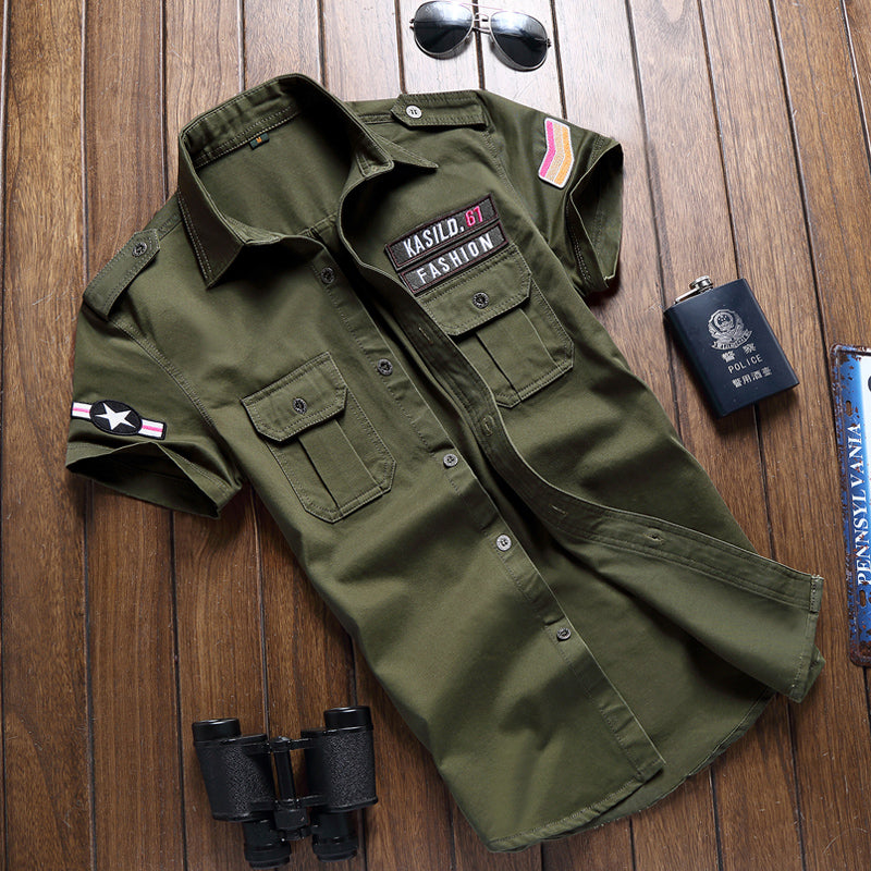 Importé - Chemise Homme Brodée En Coton à Manches Courtes