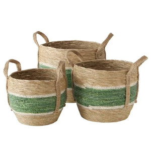 PANIER EN ROSEAU-SET DE 3PCS-NATUREL VERT
