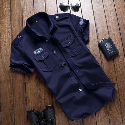 Importé - Chemise Homme Brodée En Coton à Manches Courtes