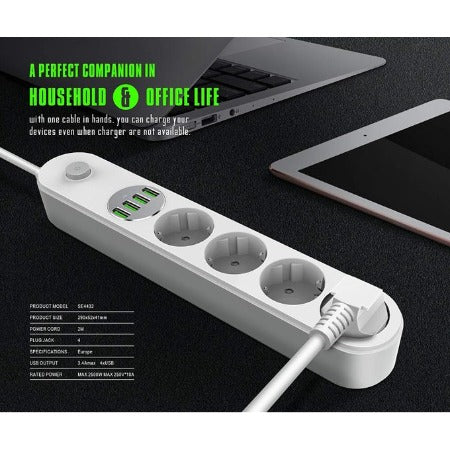 Multiprises LDNIO - 4 Prises CA EU + 4 Ports USB - Protections multiples