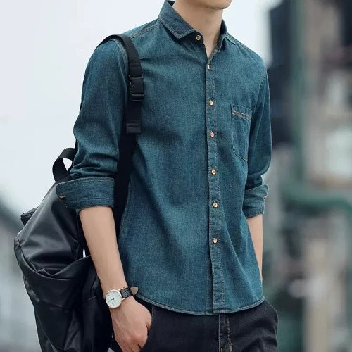Importé - Chemise Jean Denim Pur Coton Homme Manches Longues