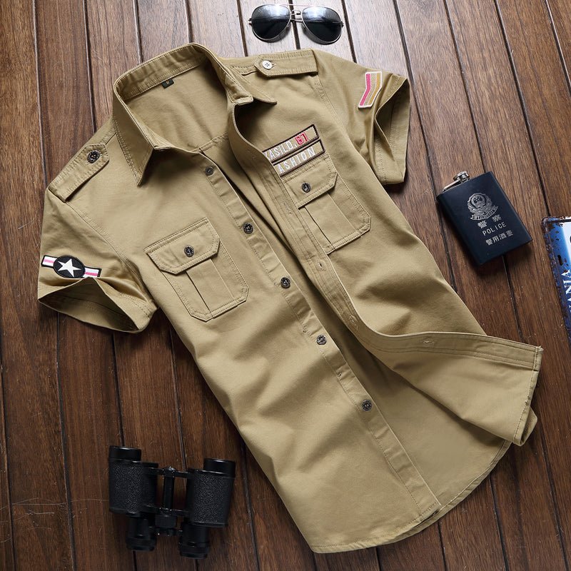 Importé - Chemise Homme Brodée En Coton à Manches Courtes