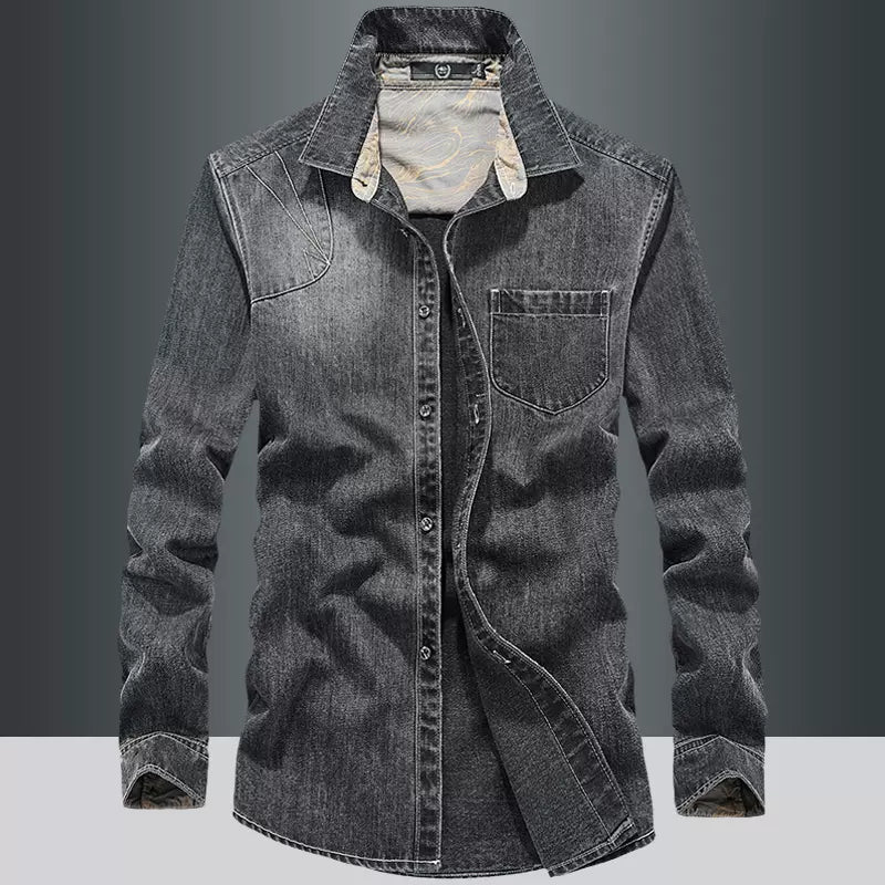 Importé - Chemise Coton Jean Délavé Homme Manches Longues