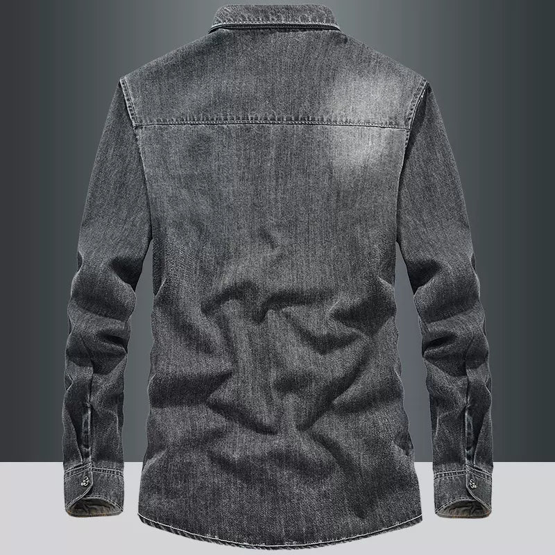 Importé - Chemise Coton Jean Délavé Homme Manches Longues