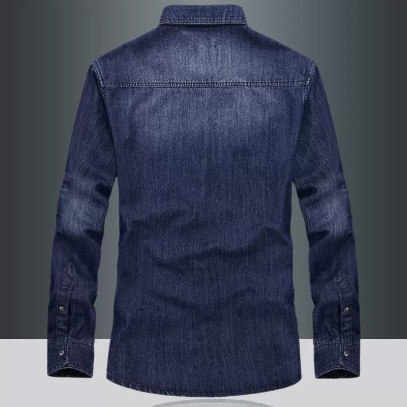 Importé - Chemise Jean Délavé Homme Rétro Manches Longues