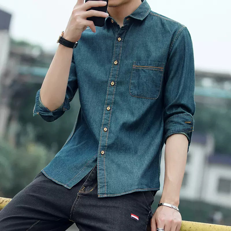 Importé - Chemise Jean Denim Pur Coton Homme Manches Longues