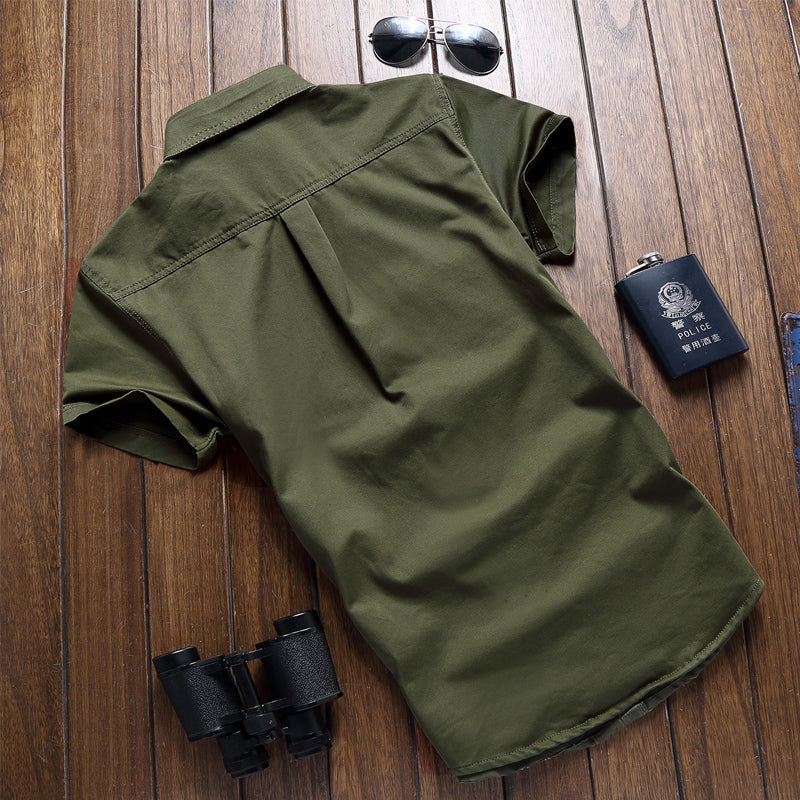 Importé - Chemise Homme Brodée En Coton à Manches Courtes