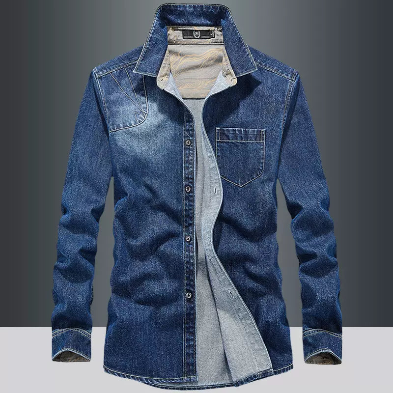 Importé - Chemise Coton Jean Délavé Homme Manches Longues