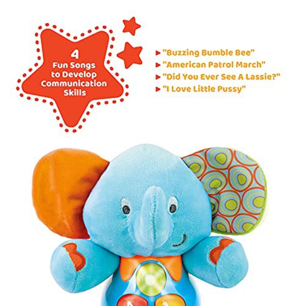JEU DE BEBE-PELUCHE MUSICALE-ELEPHANT BLEU+3MOIS