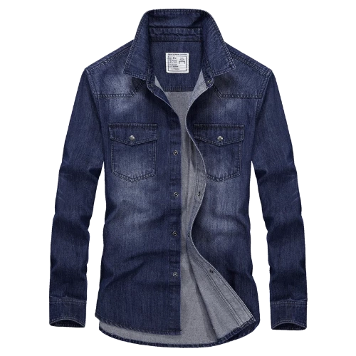 Importé - Chemise Jean Denim Slim Fit Décontractée à Manches Longues