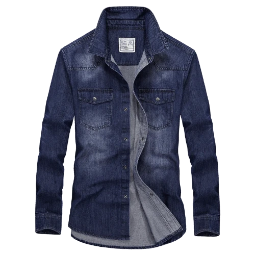 Importé - Chemise Jean Délavé Homme Rétro Manches Longues