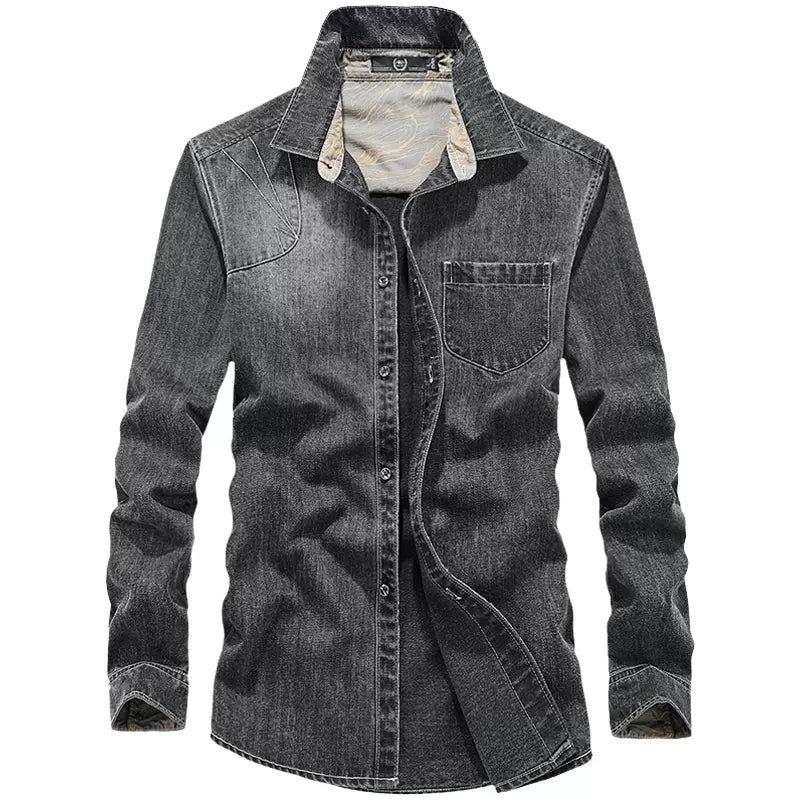 Importé - Chemise Coton Jean Délavé Homme Manches Longues