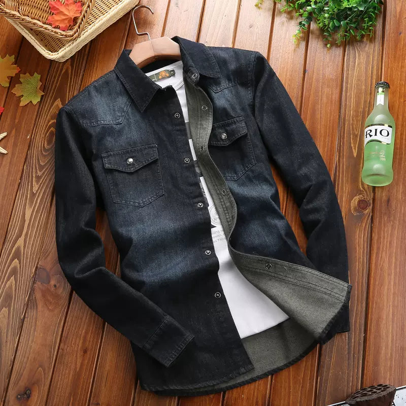 Importé - Chemise Jean Homme Décontractée Manches Longues