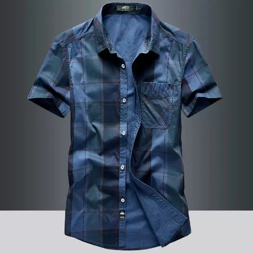 Importé - Chemise Homme Slim 100% Coton Rétro Manches Courtes