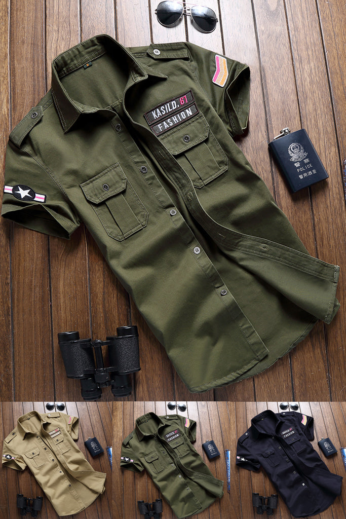 Importé - Chemise Homme Brodée En Coton à Manches Courtes