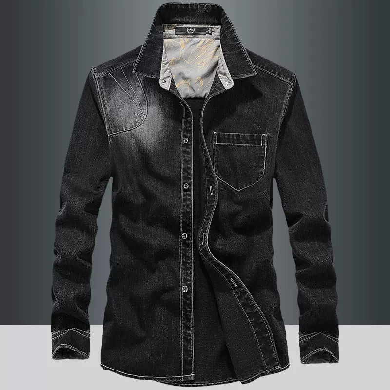 Importé - Chemise Coton Jean Délavé Homme Manches Longues